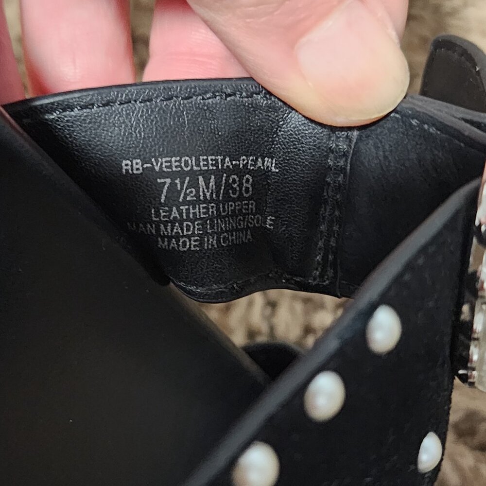 Rebecca Minkoff Lark Pear Embellished Black Slide Buckle Sandals 7.5 Edgy Chic - Picture 6 of 7